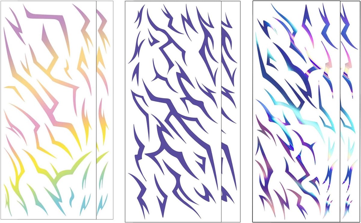 Tijdelijke Tatoeages 6 Stuks Paarse Fluorescerende Tatoeage Stickers Cosplay Tijdelijke Stickers Langdurig Waterdicht Tatoeages voor Festivals Halloween Feestjes en Creatieve Kostuumideeën