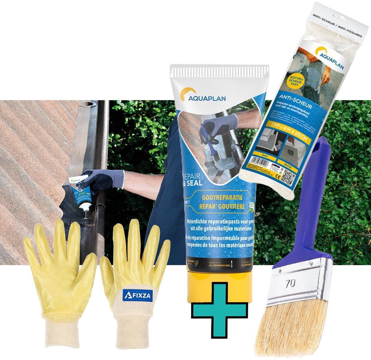 Aquaplan Gootreparatie – Anti-scheur set – Waterdichte Reparatiepasta voor Dakgoten – Elastisch & Scheuroverbruggend – 150 ml