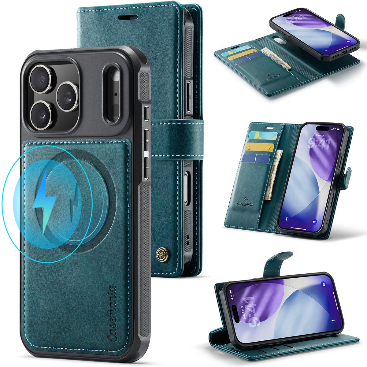 Casemania Hoesje Geschikt voor Apple iPhone 18 Pro Max - Emerald Green - Geschikt voor MagSafe - Luxe Kunstleer 2 in 1 Afneembare Bookcase - Magnetische Telefoonhoesje met Pasjeshouder en Standaardfunctie
