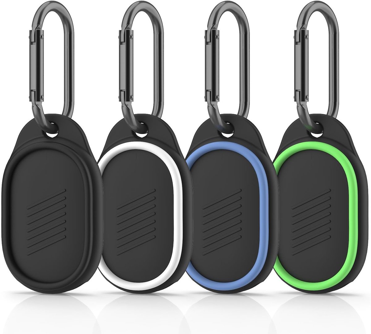 beschermhoes, compatibel met Xiaomi Tag, set van 4 met 4 beschermhoezen en 4 sleutelhangers, stootvaste krasbestendige bescherming voor Xiaomi Tracker (zwart + wit + lichtblauw + lichtgroen)