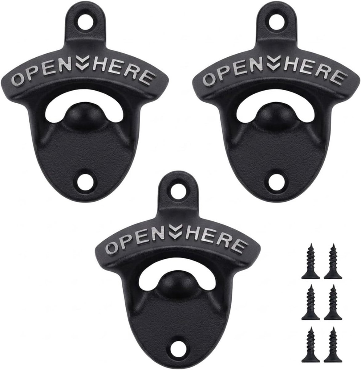 Flesopener muur, zinklegering flesopener, zwarte bieropener muur, bierflesopener geschikt voor bars, keukens, woningen, terrassen, restaurants enz. (3 stuks)