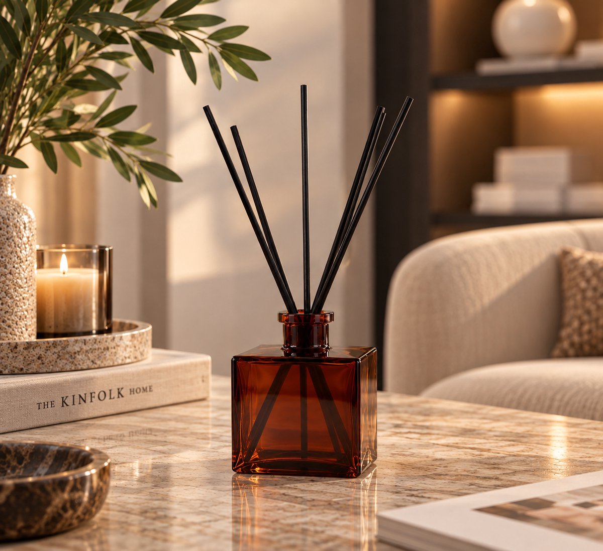 Fameilleur Geurstokjes 500 ml – Luxe Geurverspreider met Stokjes – Amber Glazen Diffuser – Huisparfum met Frisse Grapefruit Geur – Interieur Parfum – Geurdiffuser Woonkamer Slaapkamer Badkamer Toilet Kantoor – Luxe Woonaccessoire — cadeau in Wonen & Interieur - foto 2