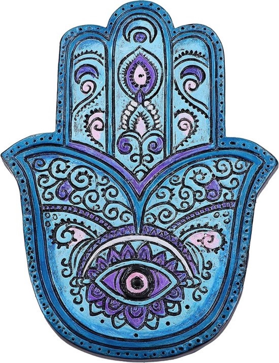 Set van 4 Hamsa Hand Wierookbrander Blauw - Hand van God Symbolen voor Geluk en Bescherming