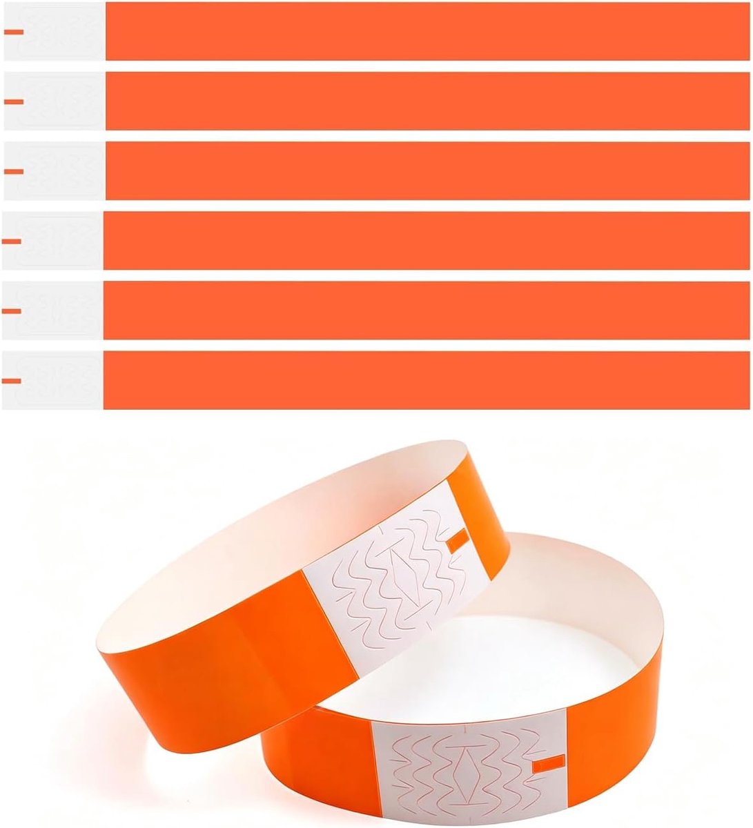 100 stuks neonoranje toegangsbanden, voor festivals, feesten en evenementen, scheurvast