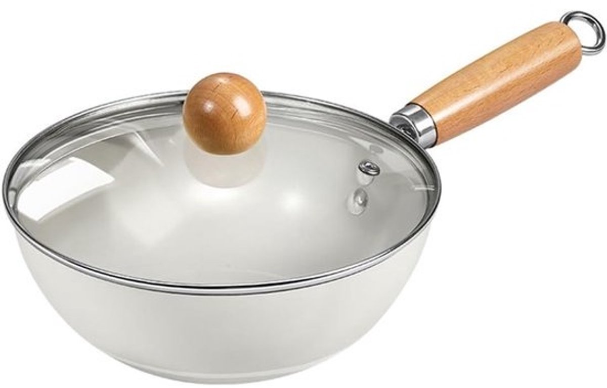 Keramische wokpan - Roerbakpan - Inductie koken - Non-stick - 20 cm - Wit