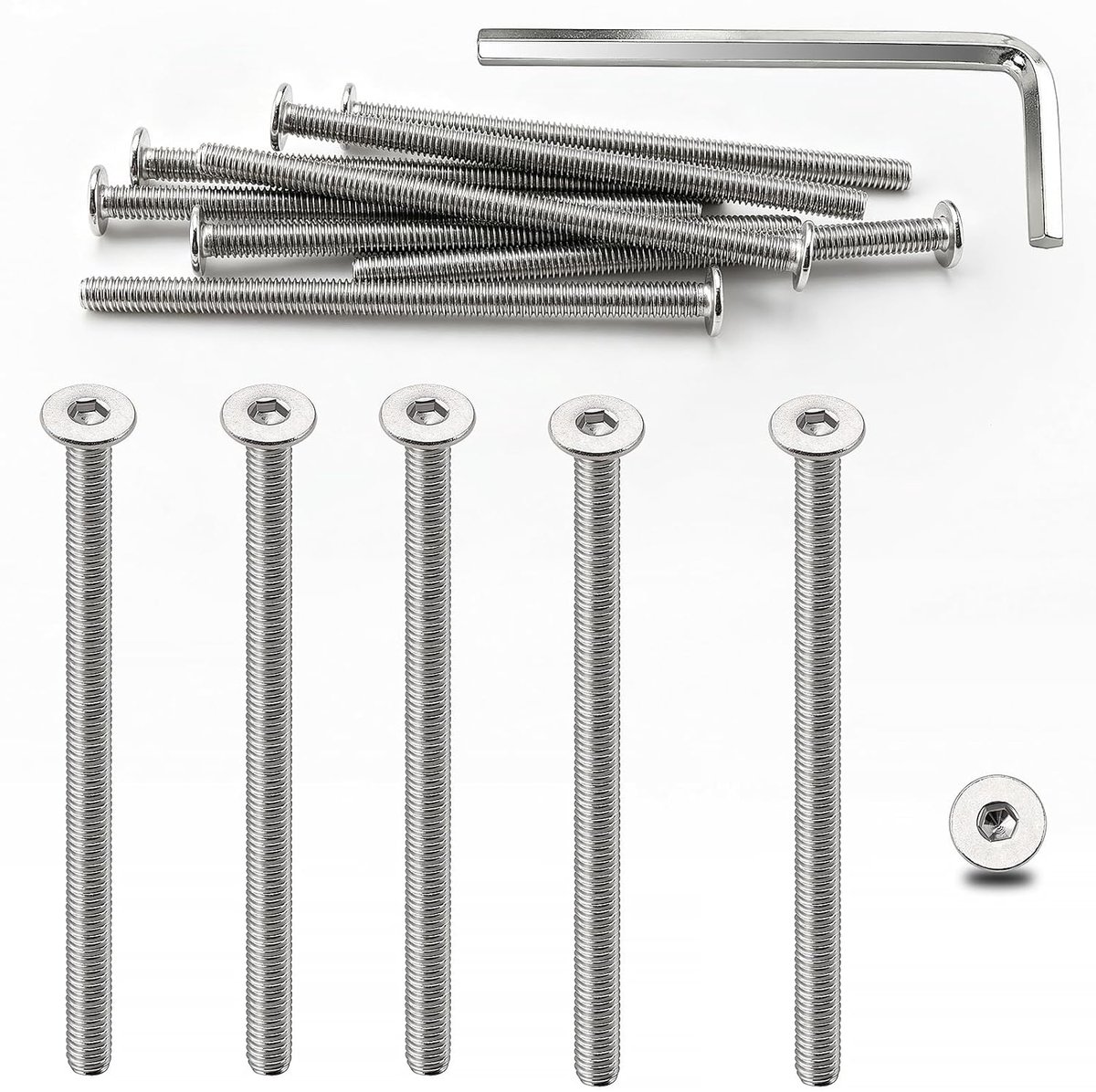 8 Stuks M6x100mm 304 Roestvrijstalen Platkopbouten, Meubelbouten met Sleutel, voor Meubelmontage, Machinereparatie