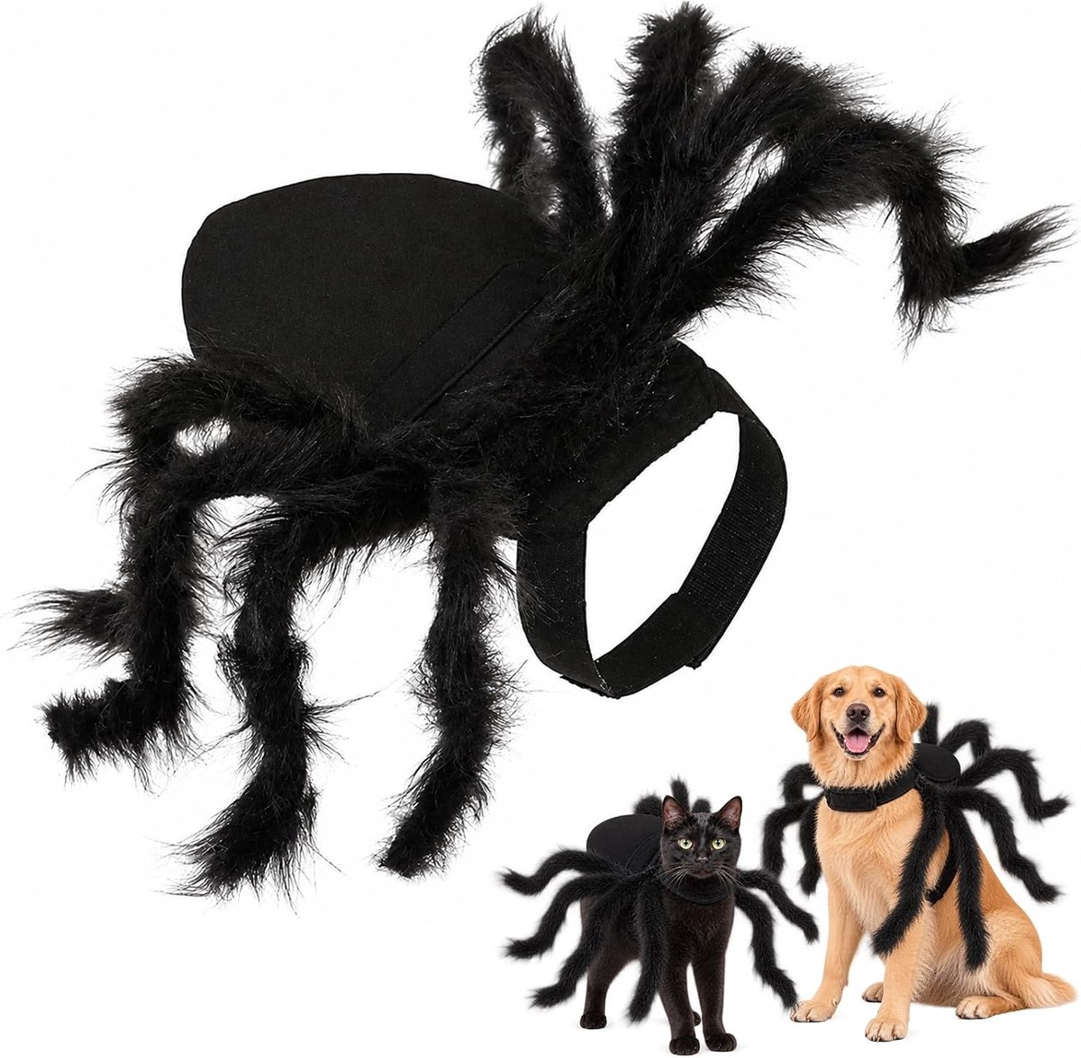 KZQ Halloween spinnenkostuum voor huisdieren - Realistische pluche spinnenkostuum - Geschikt voor katten en honden - Perfect voor Halloweenfeestjes, feestdecoraties en cosplay - Maat M - Zwart