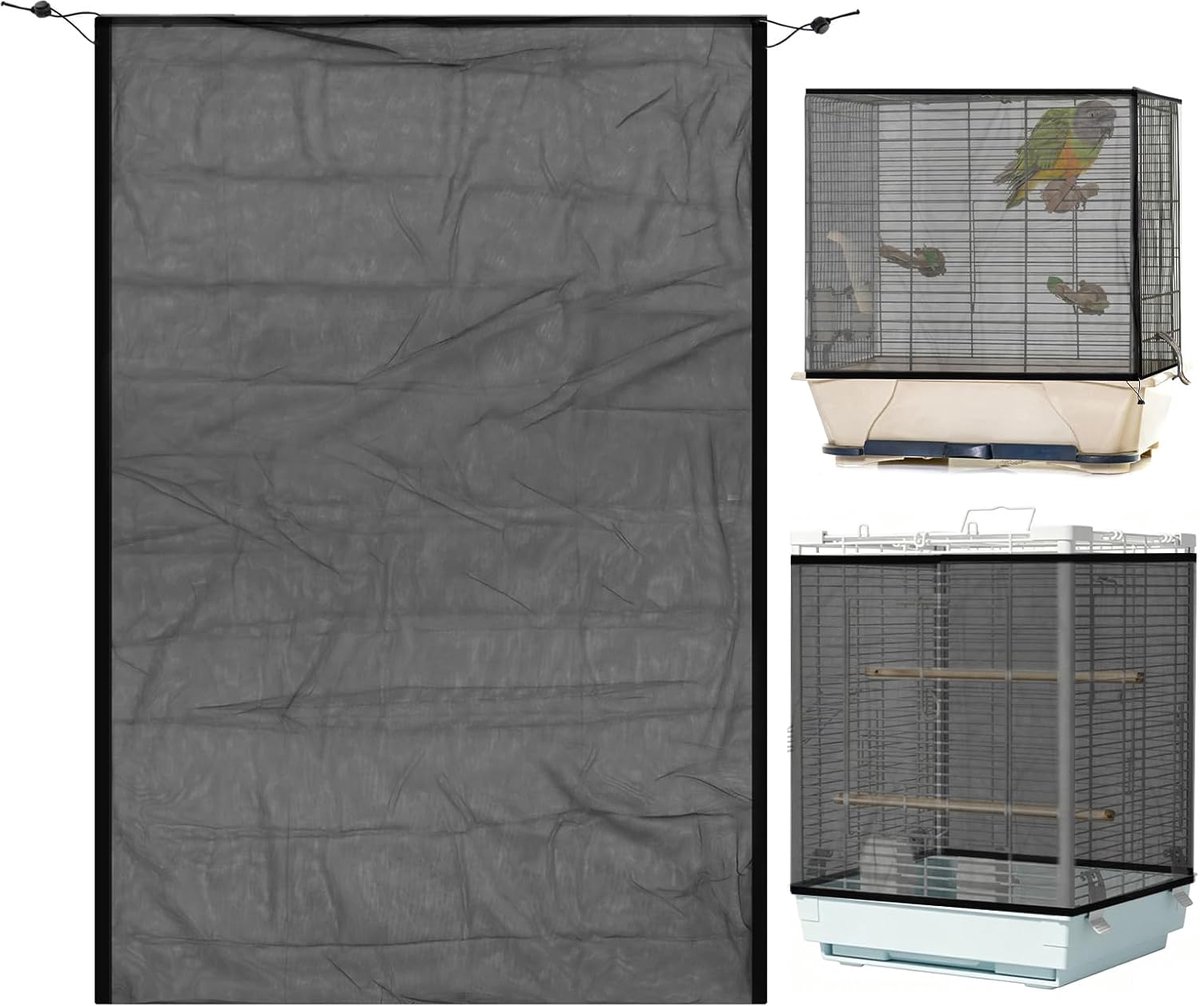 Vogelkooi-afdekking, extra grote vogelkooi, zaadvanger, papegaaien, trekkoord, vogelvoer, kleine dieren, net, afdekking voor ronde vierkante kooien, een omtrek van 150-300 cm