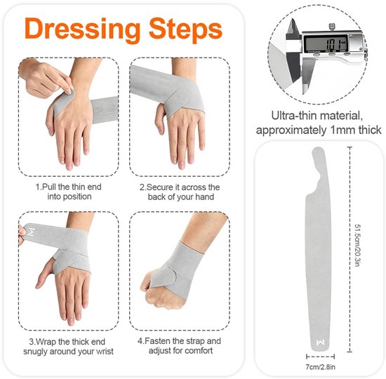 Handbandage voor de pols Gym, Polsbandage rechts en links, ademende handbandage voor de pols, zwarte polsband voor sport, gym, kantoorwerk en nacht (grijs, 1 stuk) — afbeelding 5