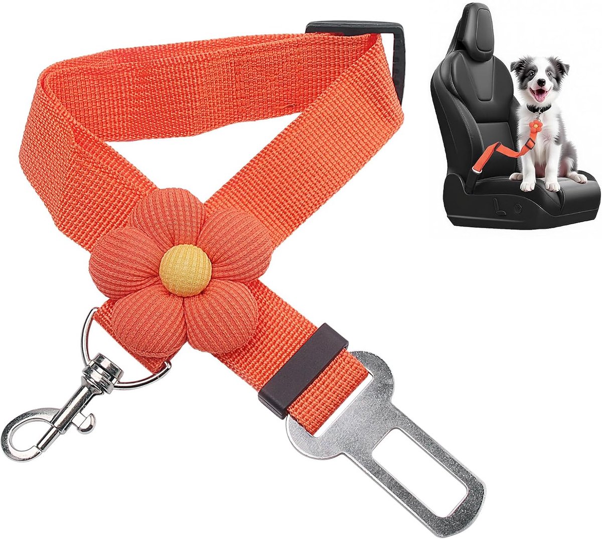 Autogordels voor Honden, Verstelbare Autogordel voor Honden, Autogordel Hondens met Clip-On Ontwerp, 360 Graden Draaibaar, Bevestiging Draait Niet, Nylon, Gemakkelijk te Gebruiken, Oranje