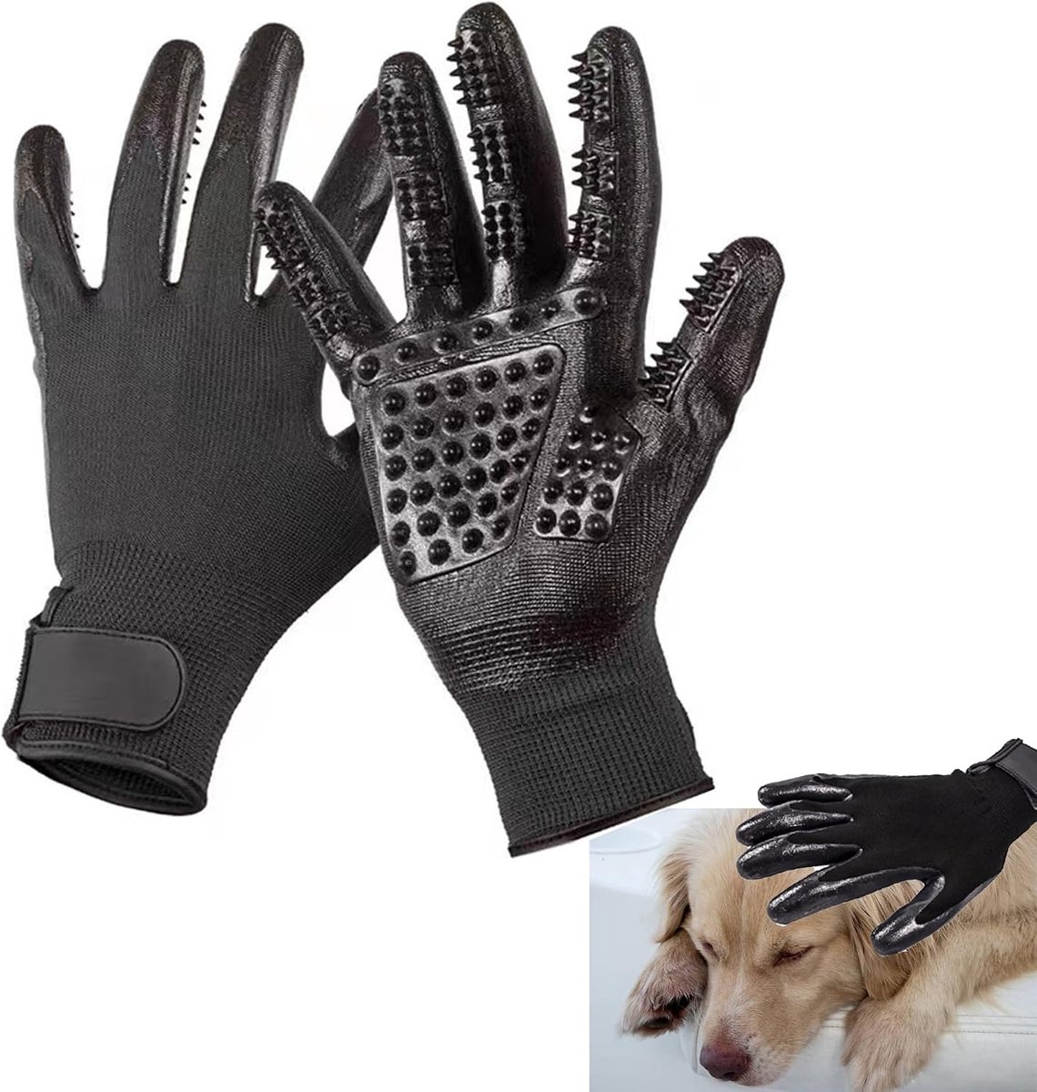 Zachte Siliconen Massagehandschoenen, Baden en Masseren voor Honden en Katten, Siliconen handschoenen voor eenvoudige reiniging (zwart)