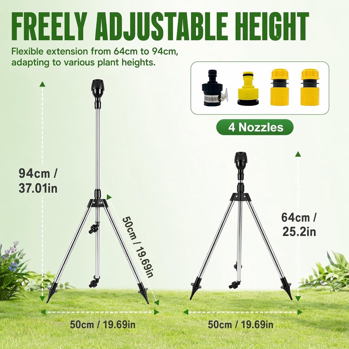 tripod-sprinkler, gazonsproeier, grote oppervlakken, 360 graden automatische rotatie, tuinsprinkler, impulssproeier met statief, cirkelsproeier, gazonsproeier, watersproeier voor tuin, gazon
