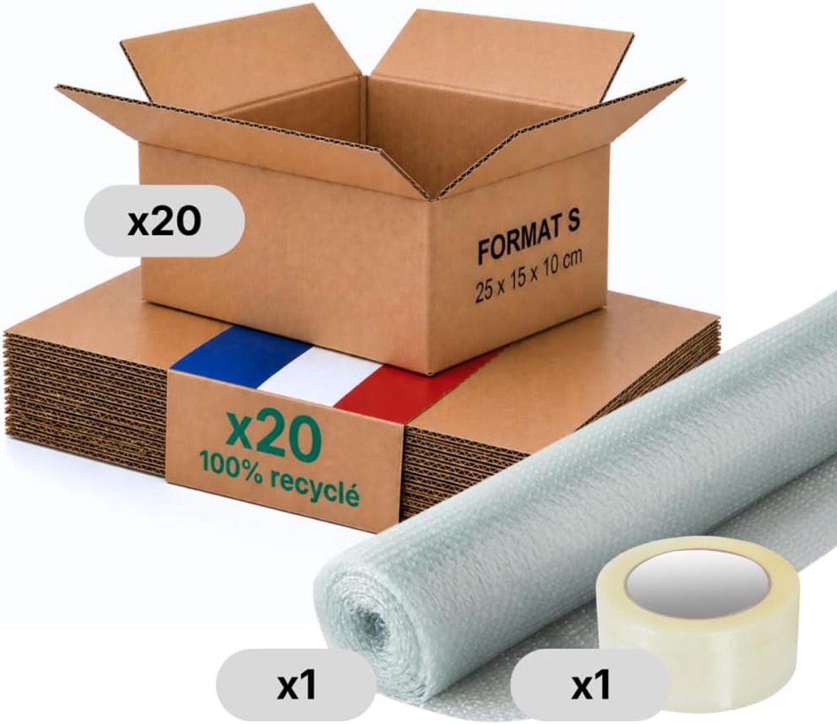 doos verpakking S - 20 stuks + bubbelfolie + lijm - 25 x 15 x 10 cm - versterkt - sieraden, telefoons, e-commerce - Life Pack
