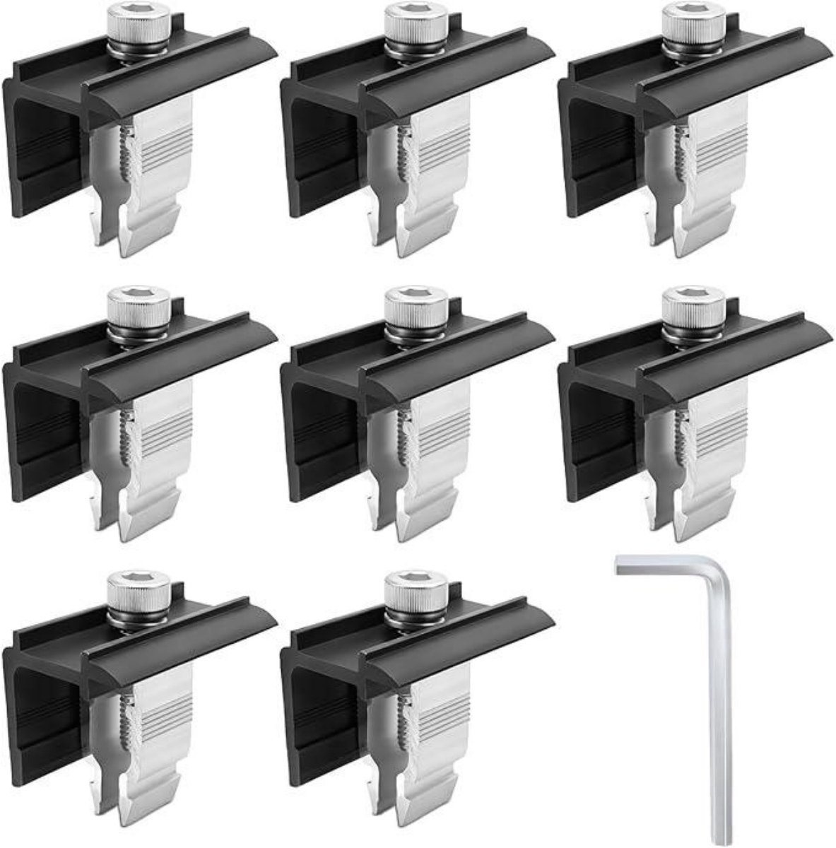 SSTRWGOOD 10 Stuks Dak- en Bodemmontagesystemen voor Zonnepanelen - Verstelbare Eindklemmen - Geschikt voor Geraamde Zonnepanelen 30-45mm Dik - Plastic Montageset voor Balkonkrachtwerk - Incl. Bevestigingsmaterialen