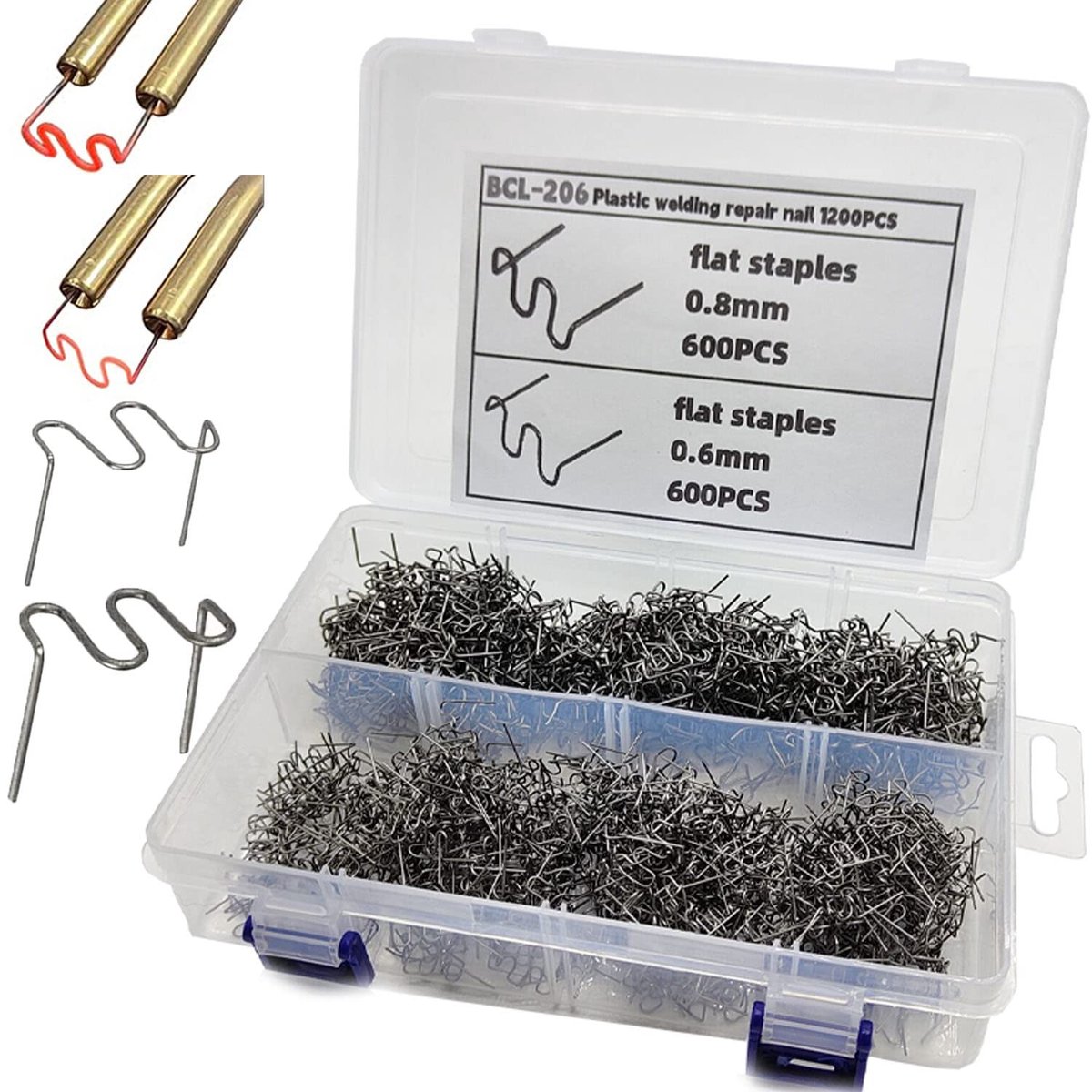 1200 STKS Hot nietjes, Plastic Lassen Hot Nietjes met Opbergdoos, 0.6mm & 0.8mm Auto Bumper Plastic Lassen Reparatie Hot Nietmachines voor Lassen Reparatie van Auto Bumper en Plastic
