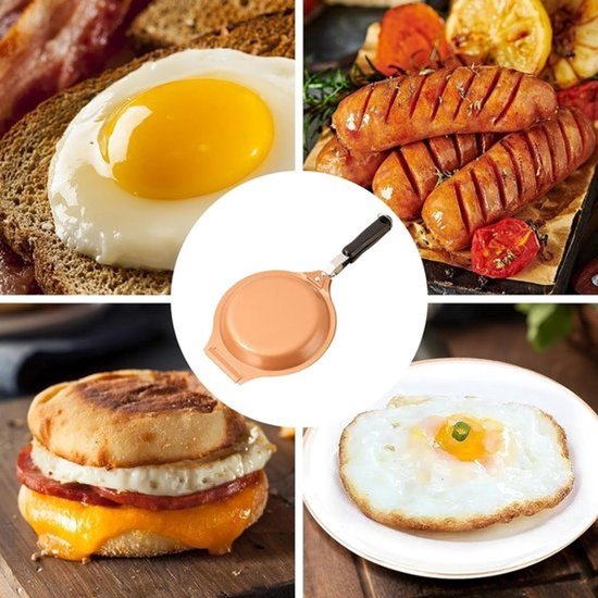 Dubbele Koekenpan - Omelet Pan - Eieren Bakken - Spatwaterdicht Ontwerp - 19cm Diameter - Grijs — afbeelding 3