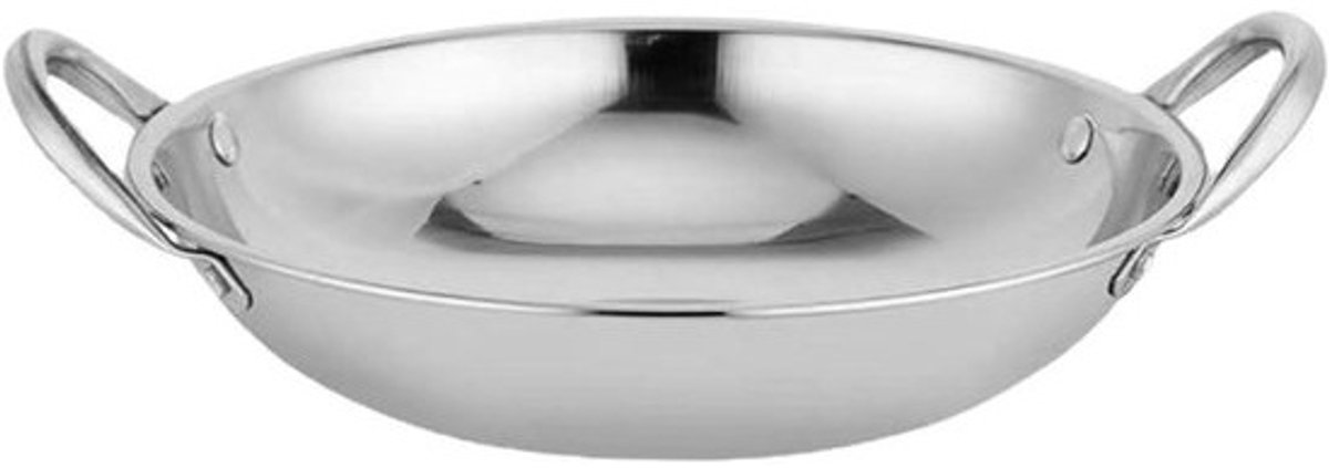 Kookpan Roestvrij Staal - Koekenpan Wok - Thuis Koken - Snel Gelijkmatig - 31 cm - Zilver