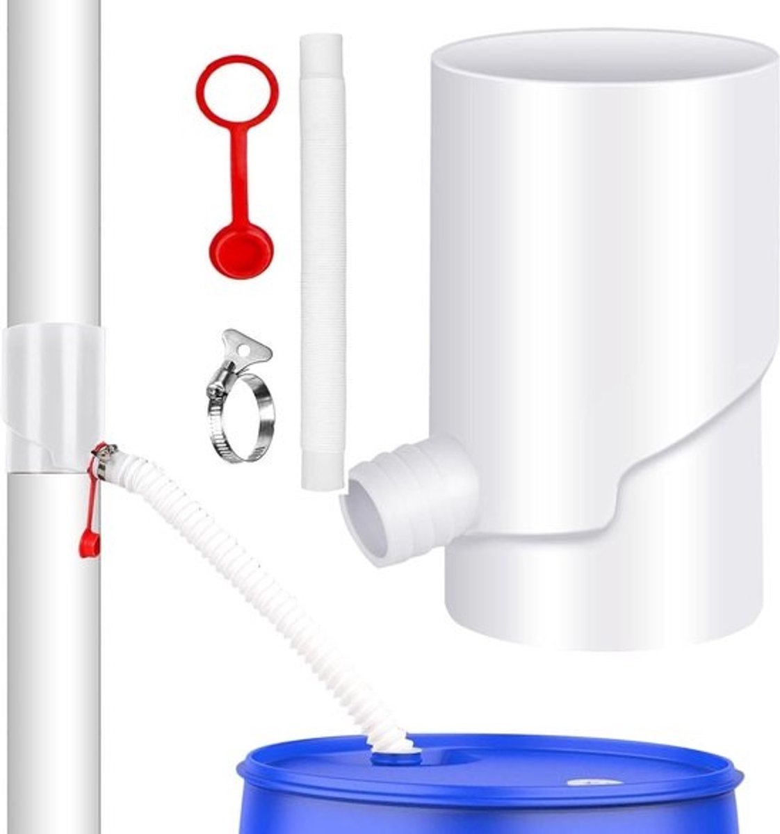 Regenwaterverzamelset - Regenwatervat Bypass-kit - Tuin Besproeien - Probleemloze Montage - 10 cm x 10 cm - Wit