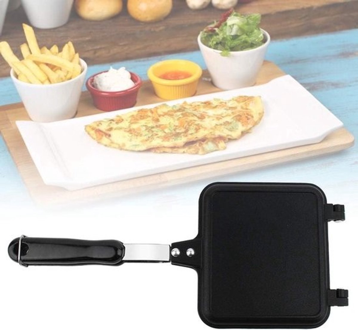 Dubbelzijdige Koekenpan - Wafelijzer Pan - Lekkere Maaltijden Maken - Efficiënt Aluminium - 345 cm - Zwart