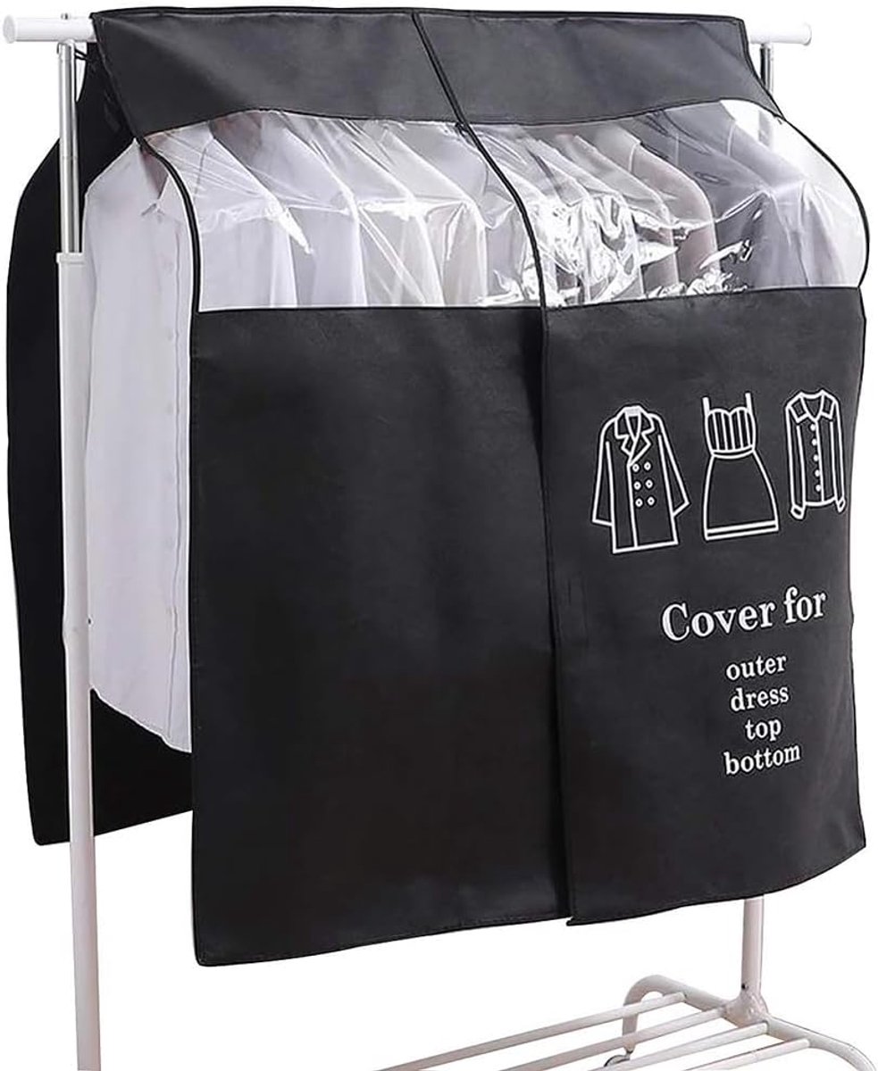 Hoes voor kledingrek, 120 x 120 cm, stofhoes, stofdicht tegen vocht, kledingrek, stofdicht met tape, zwart
