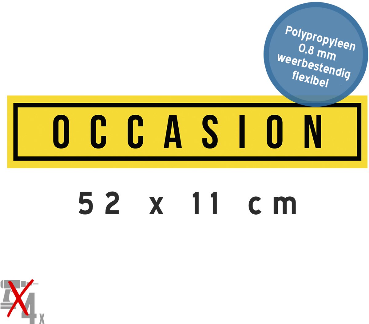 Borden autoverkoop (10x) | "Occasion" | 52 x 11 cm | Verkopen | Auto | Cars | Wagen te koop | Nummerplaat | Autohandelaar | Kenteken | Frans | For sale | Kentekenplaat | Geel | 10 stuks