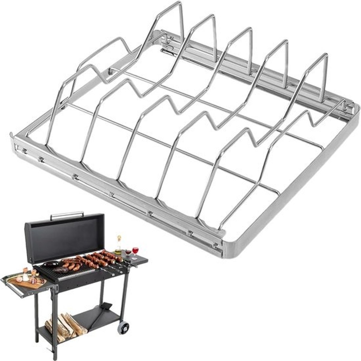 Grillrek Roestvrijstaal - Barbecue Kookrooster - Vlees Groente Grillen - Gelijkmatige Warmte - 27 x 22 cm - Zilver