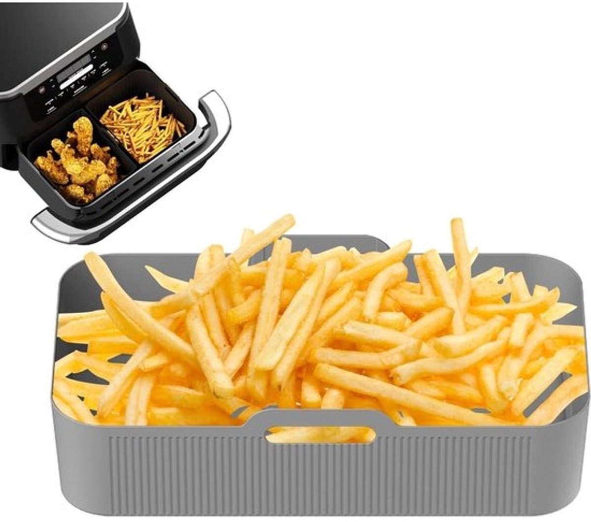 Airfryer Afdekkingen - Bakplaat Mand - Veilig Koken - Herbruikbaar Siliconen - 32 x 20 cm - Grijs