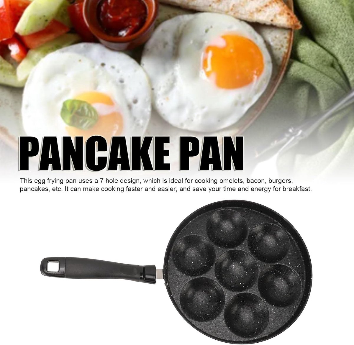 7-gats Gietijzeren Aebleskiver-pan, Antiaanbaklaag voor Eenvoudig Schoonmaken, Hoogwaardig Materiaal, voor Thuis Koken, Ideaal voor Het Maken van Omeletten en Gevulde Pannenkoeken