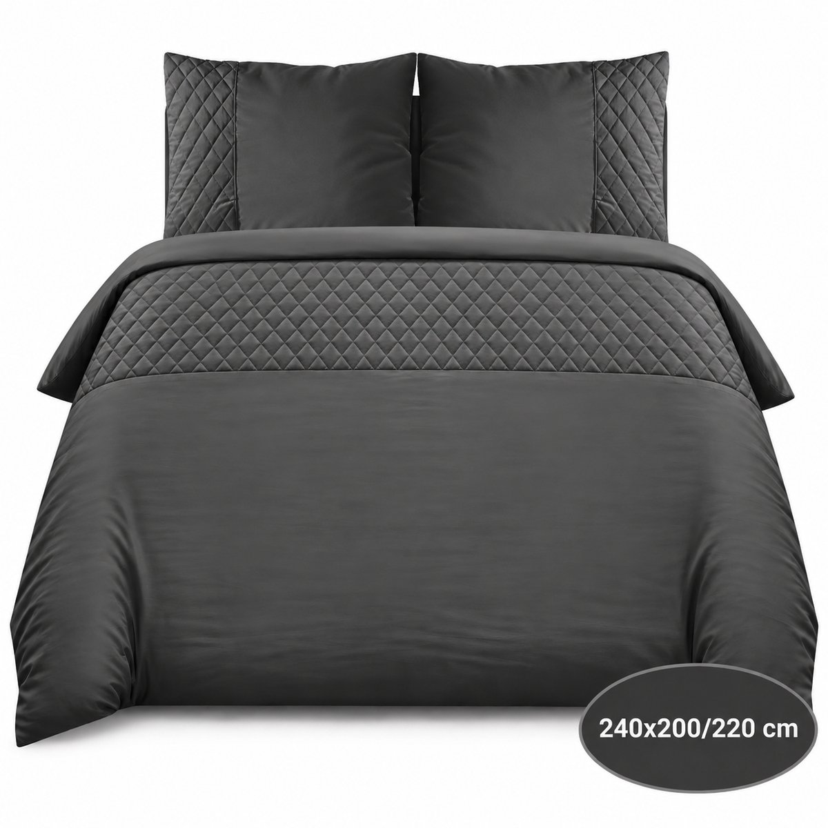Roden Blue - Diamond Dekbedovertrekset - 240x200/220 - Antraciet - Donkergrijs - Strijkvrij - Anti allergeen - 2 Kussenslopen