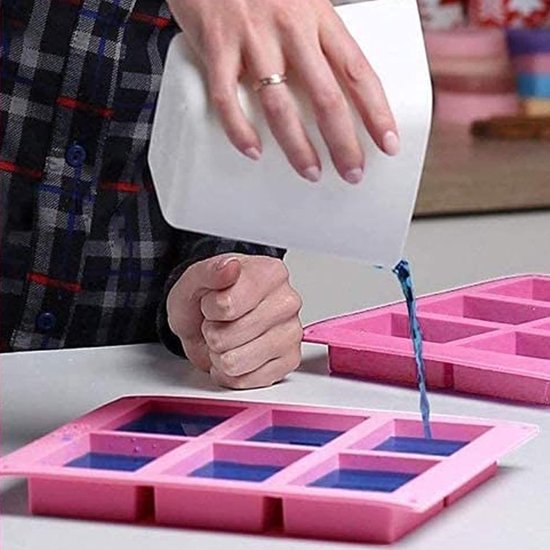 Zeepvormen van siliconen, 2 stuks rechthoekige zeepvorm, handgemaakte zeepvorm, 6-cavity rechthoekige zeepvormen voor het maken van zeep, cupcakes, chocolade, biscuit, doe-het-zelf doe-het-zelf — afbeelding 4