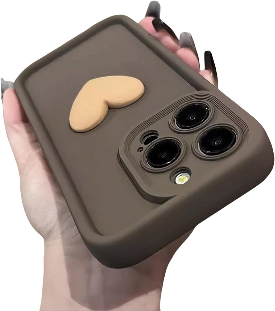 Hoes compatibel met iPhone 14 Pro Max, schattig hartpatroon, case, 3D-hartpatroon, mat, zachte siliconen telefoonhoes voor meisjes en vrouwen, camerabescherming, stootvaste beschermhoes voor