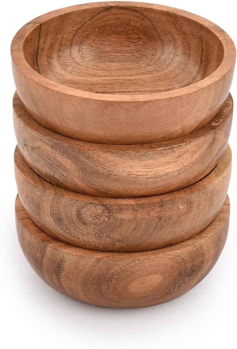 Acacia Houten Fruitkom Eetservies Eetkamerdecoratie Absoluut Prachtig voor in Je Keuken (Set van 4) (10,16 x 10,16 x 3,81 cm)