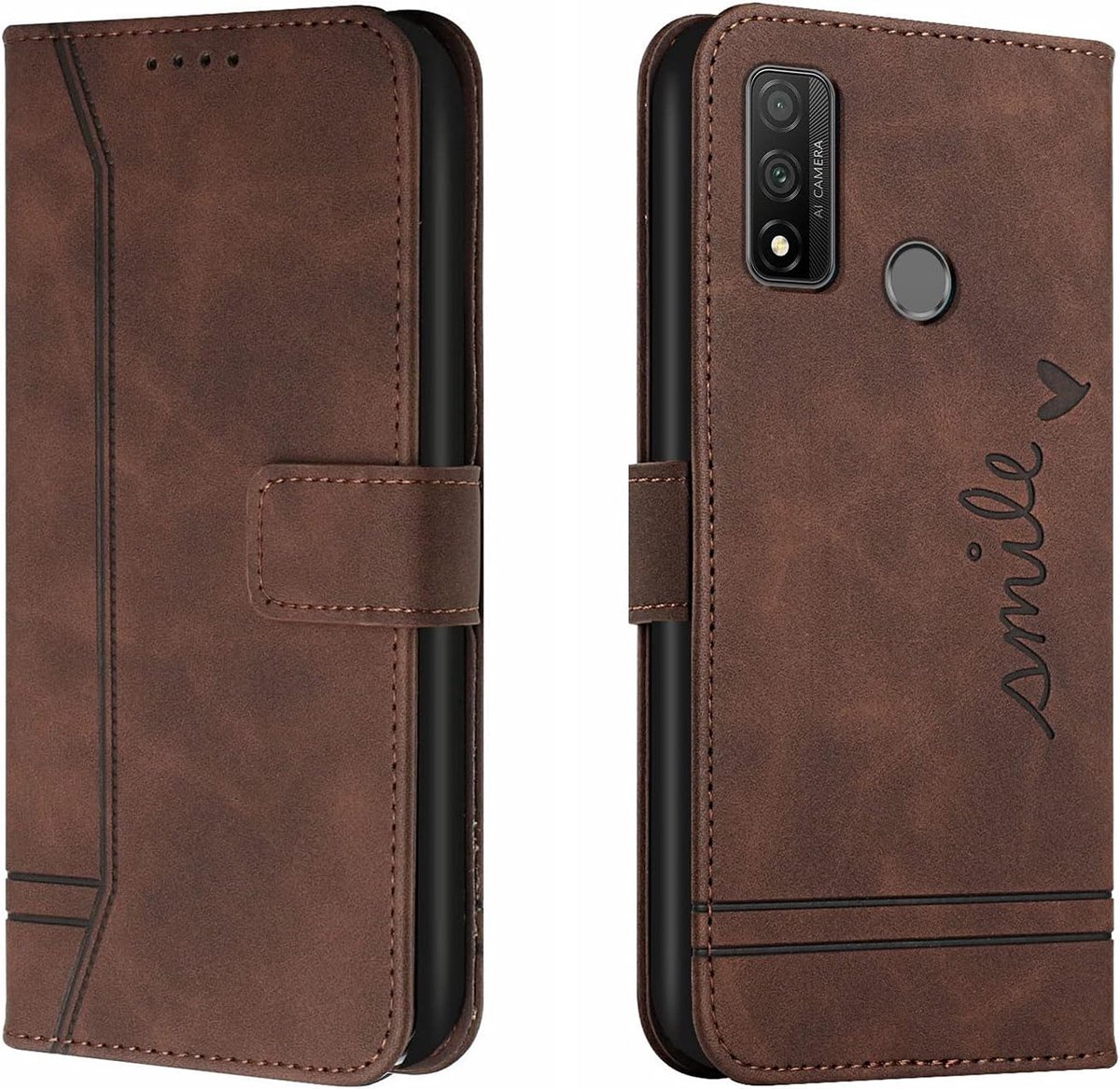 Telefoonhoesje voor Huawei P Smart 2020 Hoes, PU Lederen Flip Wallet Case met Kaartenvakken en Folio Cover Beschermhoesje voor Huawei P Smart 2020 Hoesje, Bruin
