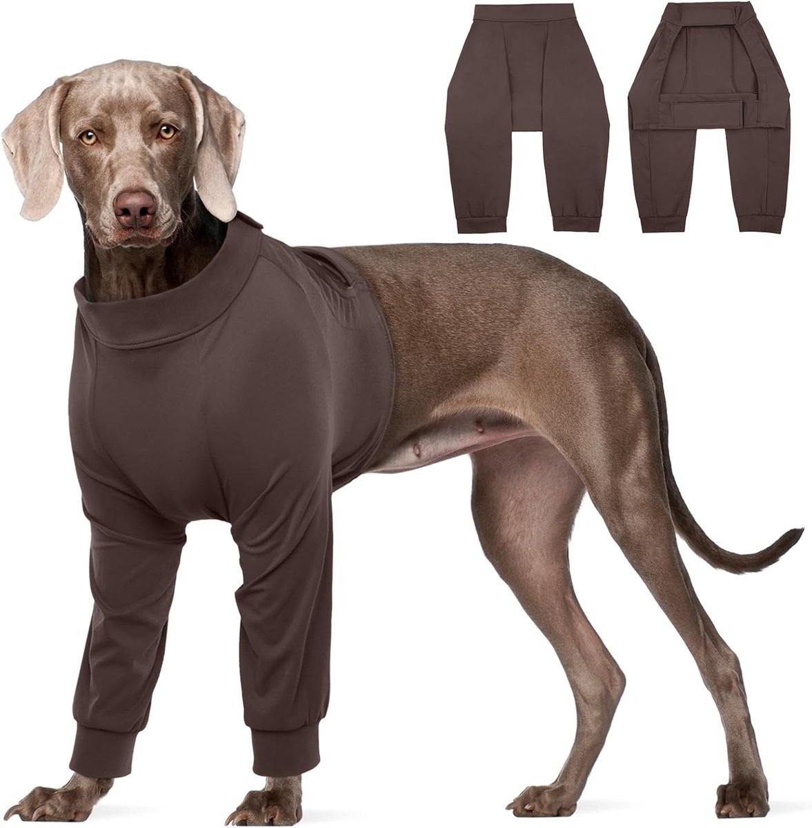 Hondenbody na op, voor reuen en honden, anti-likken, beschermend pak na castratie, ademende body voor honden, anti-wondlikken, op body, ligbescherming en elleboogbescherming, bruin, XL