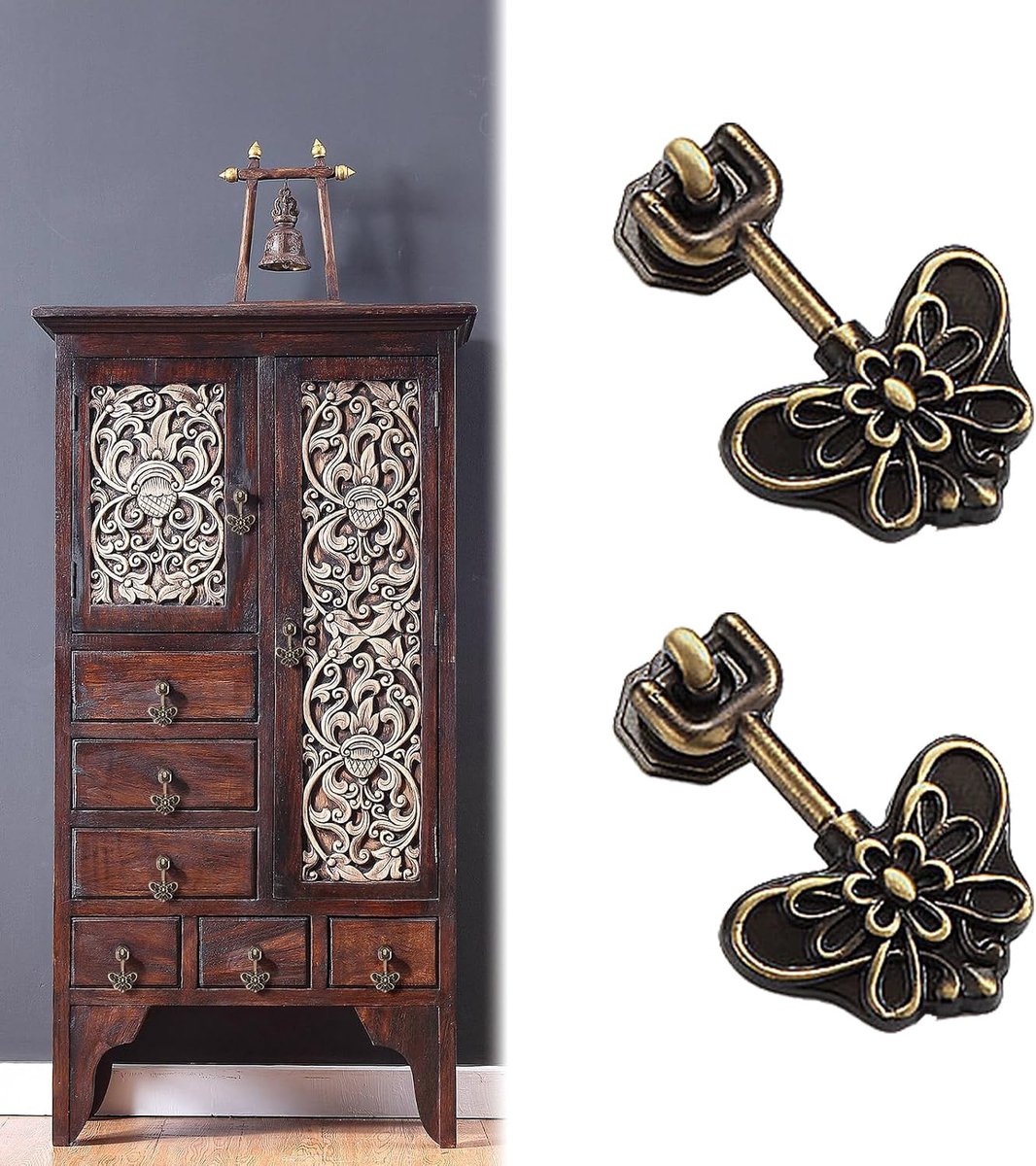 Messing knoppen antieke kastknoppen messing handvat voor kast lade commode kledingkast retro ladeknoppen meubelgreep van puur messing (2, zwart, 47 mm)