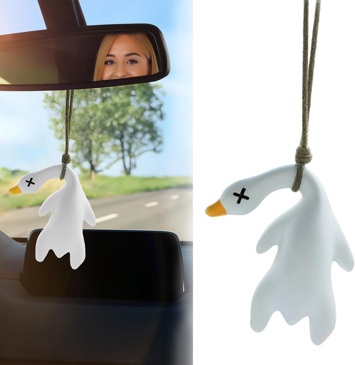 Autoaanhanger met uv-kleurverandering, grappige brueend, schattig dashboarddecoratie voor auto, kleurveranderende achteruitkijkspiegel-hanger