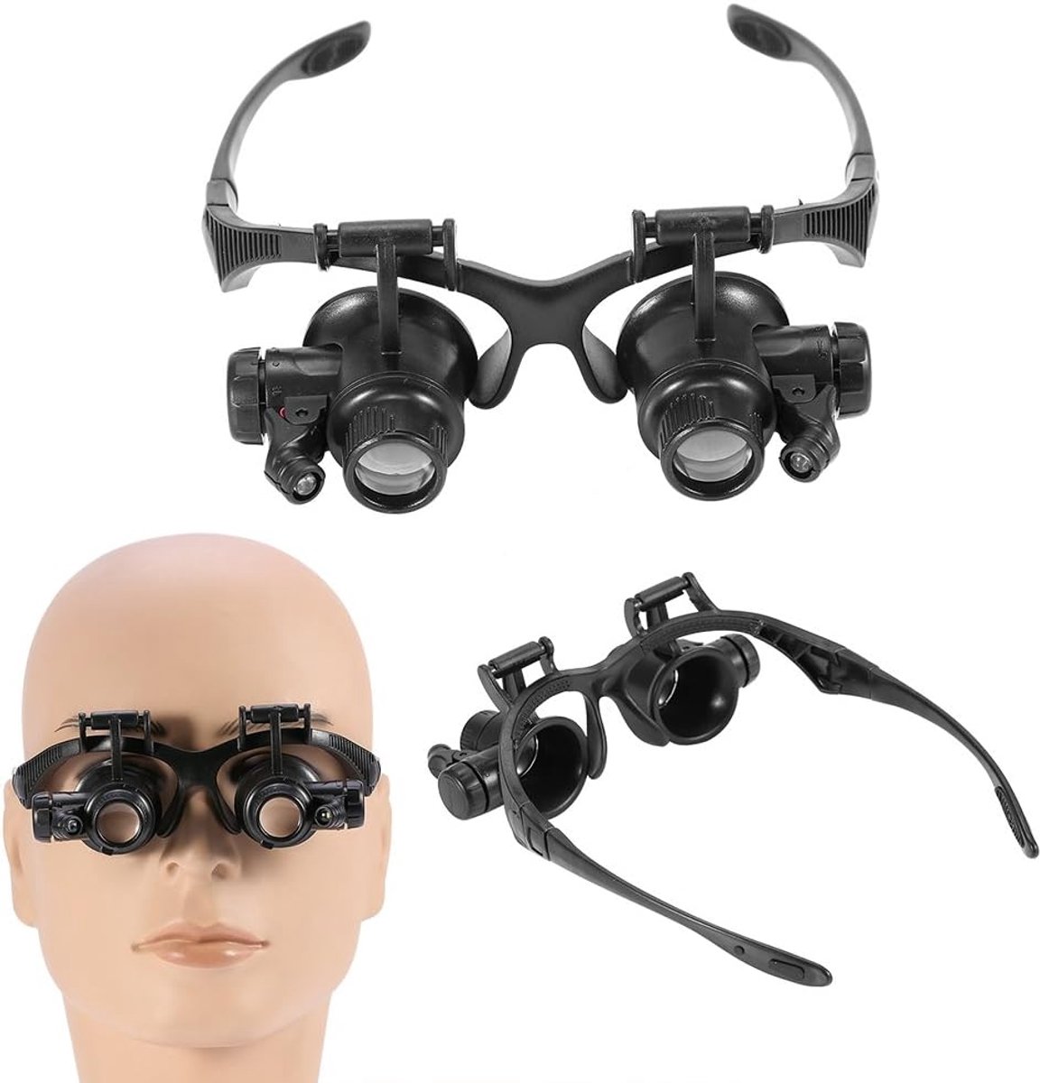 Vergrootglas met ledverlichting, handsfree vergrootglas met 2 leds, verstelbare vergrootglas met 4 verwisselbare lenzen