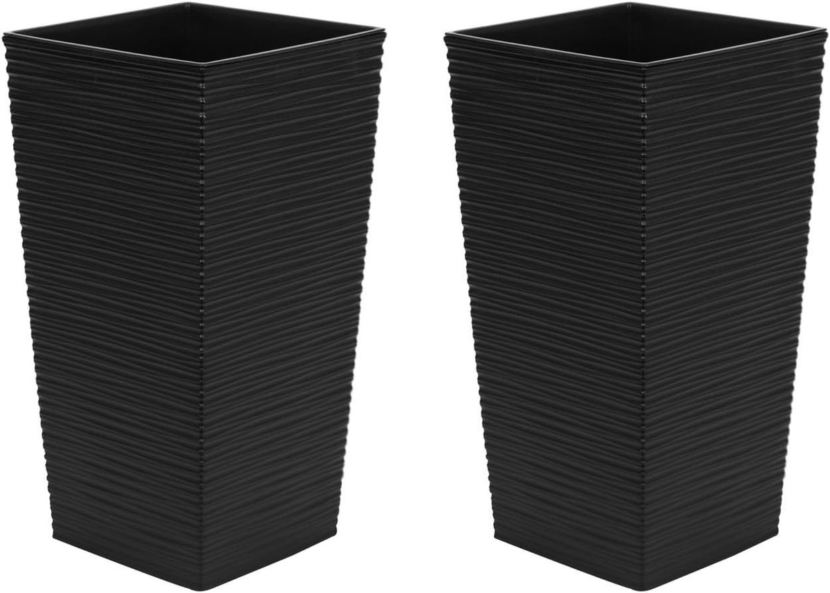Set van 2 zwarte hooggebogen plastic bloempotten Finezja 57 cm met binnenvoering