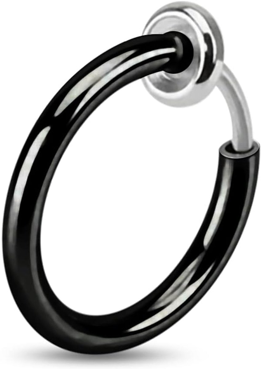 14 Gauge Zwart PVD 316L Chirurgisch Staal Lente Actie Nep Neus Piercing Ring, Roestvrij staal