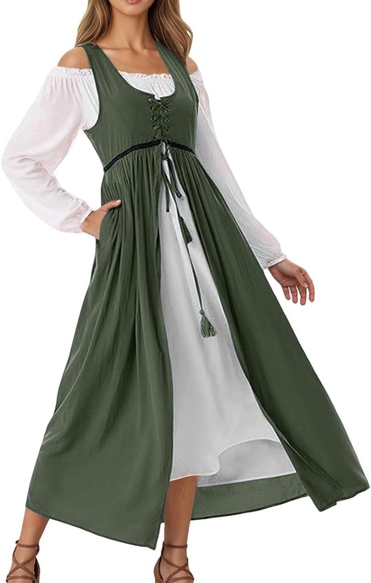 Gothic stijl, middeleeuwse jurk met lange mouwen voor dames voor cosplay, historische replica