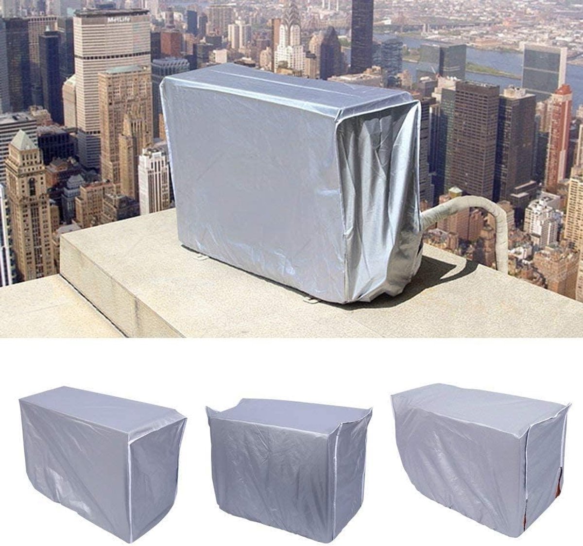 Zilver polyester universele hoes voor AC-apparaat voor standaard anti-stof anti-sneeuw waterdichte zonwering 3 maten om uit te kiezen voor buitenbescherming(3p: 94 * 40 * 73cm)