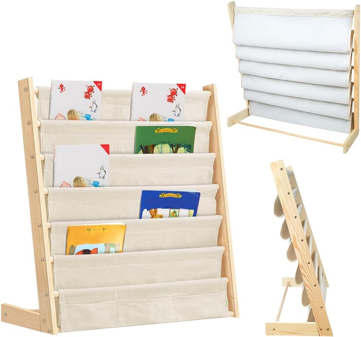 Boekenkast, boekenkast, opbergrek voor kinderen, 6 etages, metaal, boekenkast met opbergvakken, 75 x 30 x 79 cm, houtkleur (2 stuks)