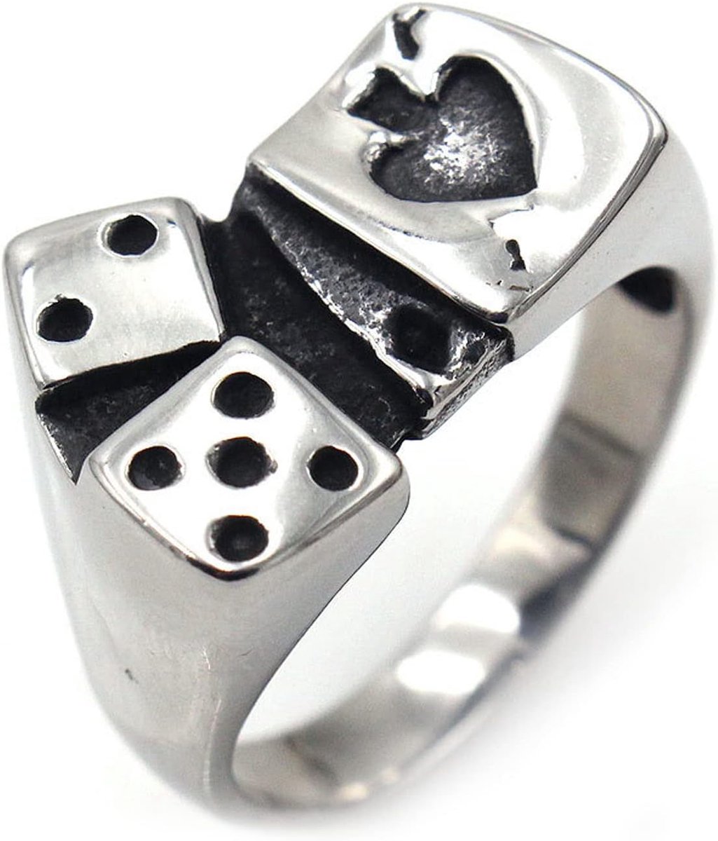 dobbelstenen trendy mannen dominante stalen ring retro veel geluk titanium stalen ring voor heren