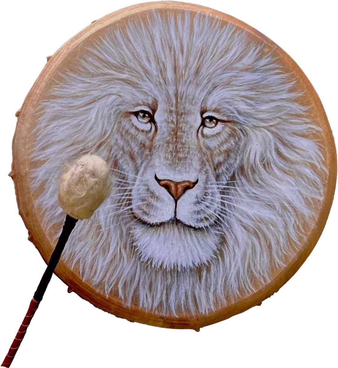 Handgemaakte Sjamanentrommel met Drumstok Spiritueel Instrument voor Geluidsgenezing (Leeuw)
