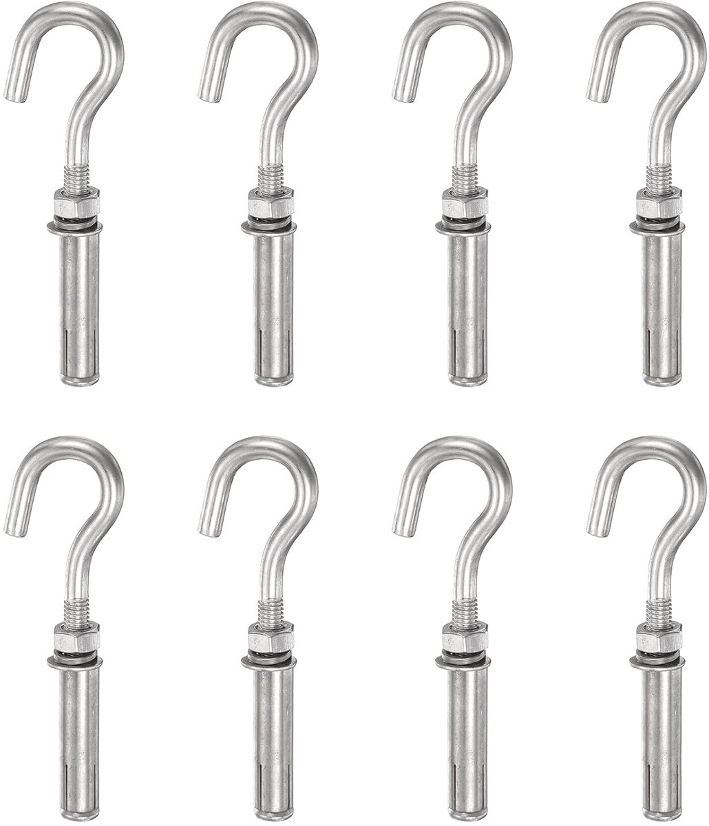 Oogschroeven voor beton, M8 x 45 mm, 8 stuks, uitbreidingsanker, 304 roestvrij staal, hoge sterkte, kleine opening voor de muur