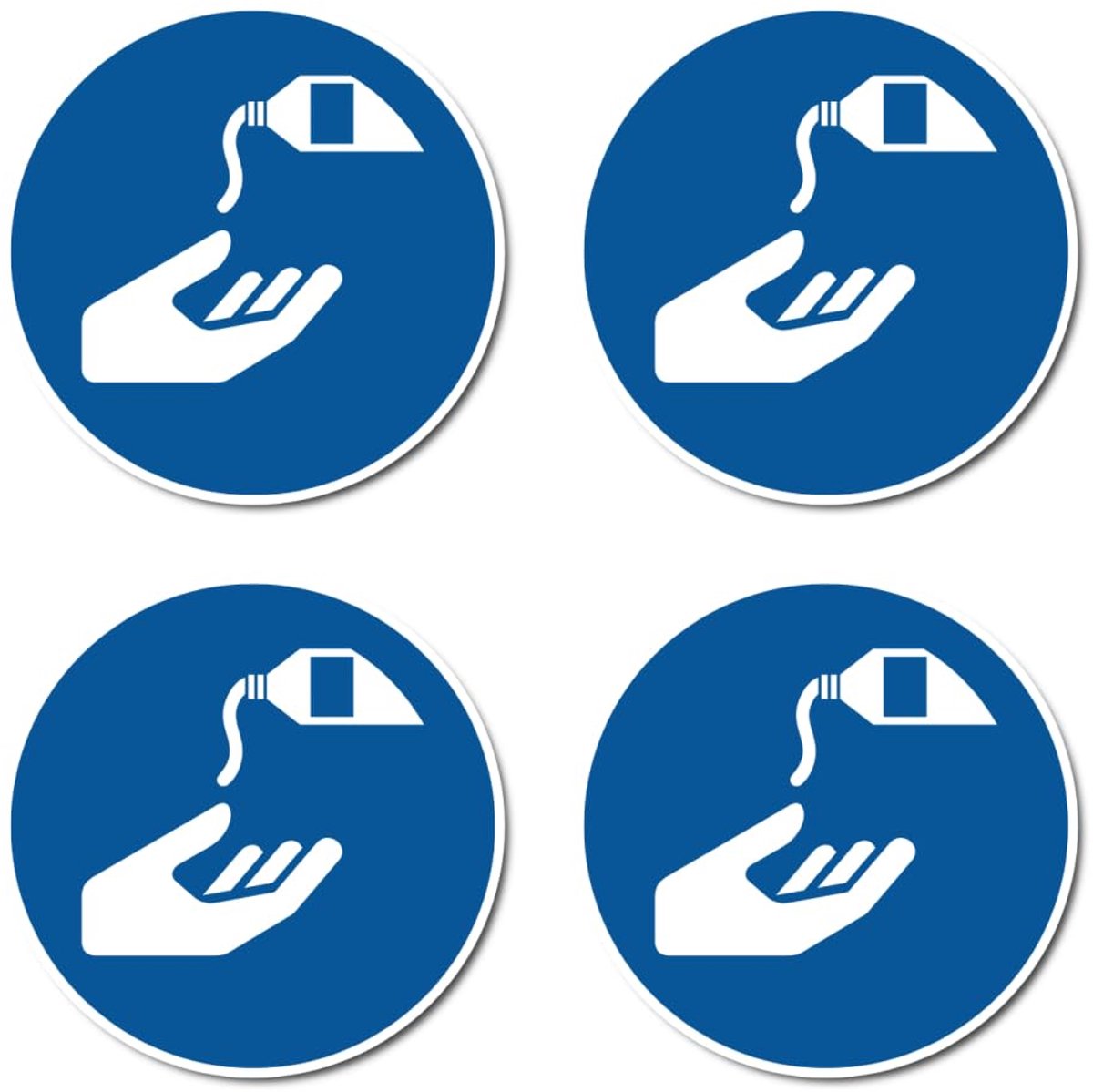 Huidbeschermingsmiddelen: M022 - DIN EN ISO 7010 / ASR A1.3 - stickers: Ø 7,5 cm, 4 stuks
