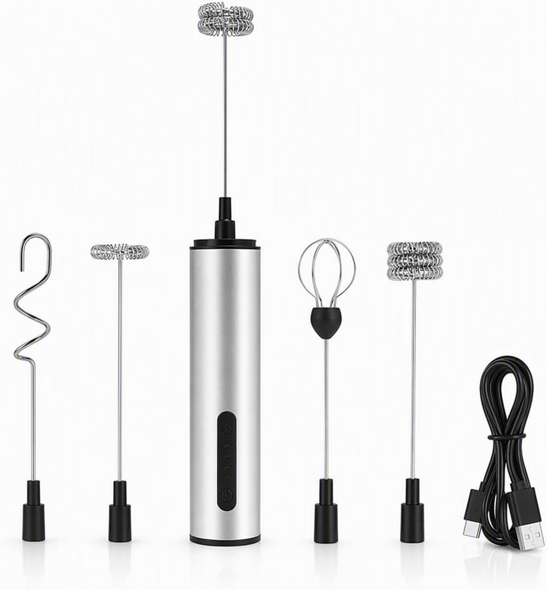 Melkopschuimer, Mini Mixer en Elektrische Garde met USB Oplaadbaar, 3 Snelheden en 5 Verwisselbare Opzetstukken van Roestvrij Staal voor Koffie Latte Cappuccino Matcha Room en Eieren