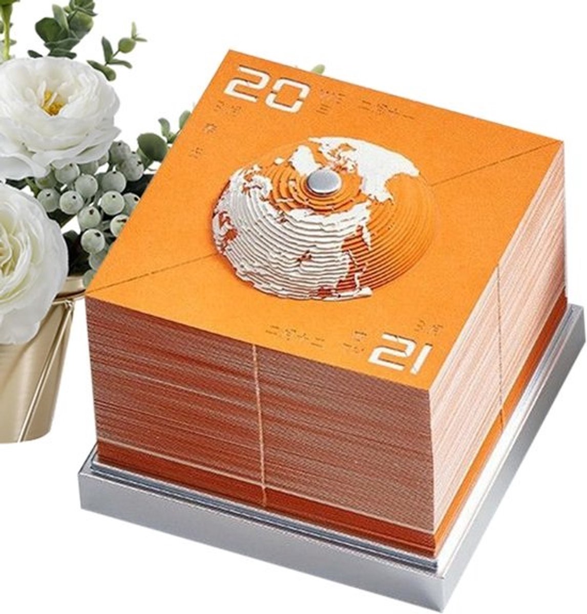 3D Kalender Bureau - Papier Sculptuur - Organisatie Decoratie - Uniek Acryl Ontwerp - 8.7x8.7x8.9cm - Oranje