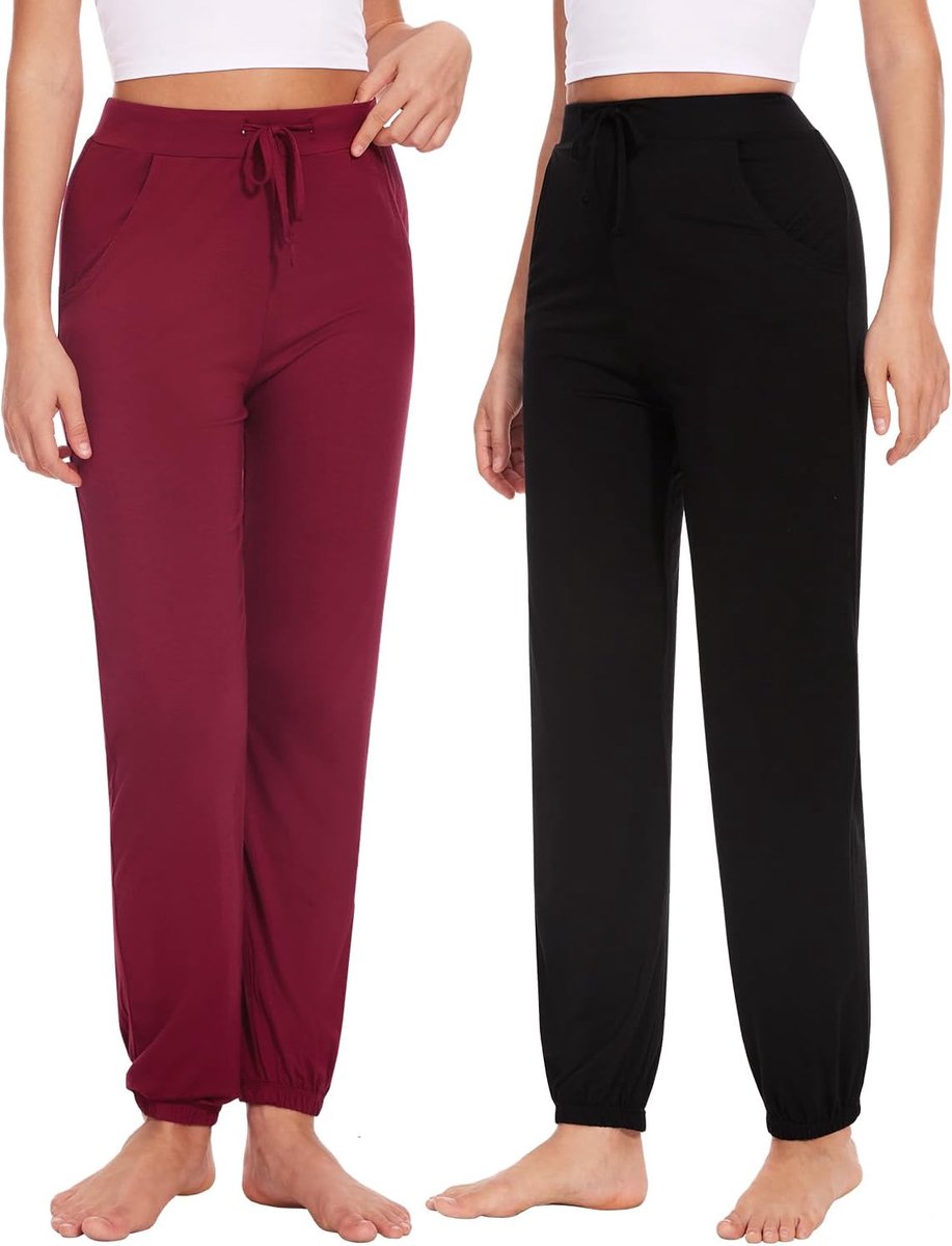Lange pyjamabroek voor dames, zachte joggingbroek, vrijetijdsbroek met zakken, verpakking van 2 stuks