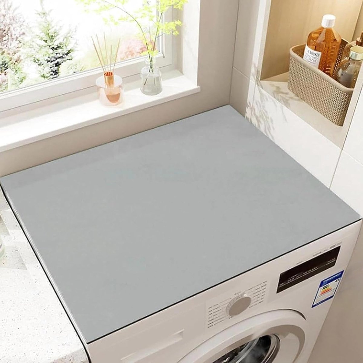 Wasmachine-oplagloods Rutschfest 60x60cm Grijs Wasmachinebeschermer Universele Wasmachine-afdekking Uitsnijbare Wasmachinebescherming Matte Siliconen Zachtschuim Loods voor Droger